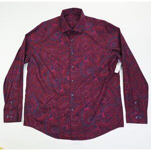 Tasso Elba Size Large Mens Burgundy Paisley Long Sleeve Cotton Shirt NWT